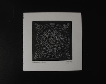 Giordano Bruno Handmade Linocut print Part 3, engraving,medieval art XVI century,принт.