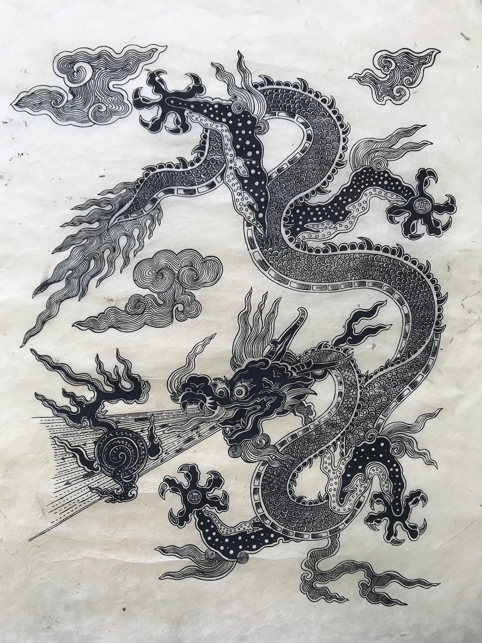 Chinese Dragon Woodblock print Tibetan woodblock print | Etsy