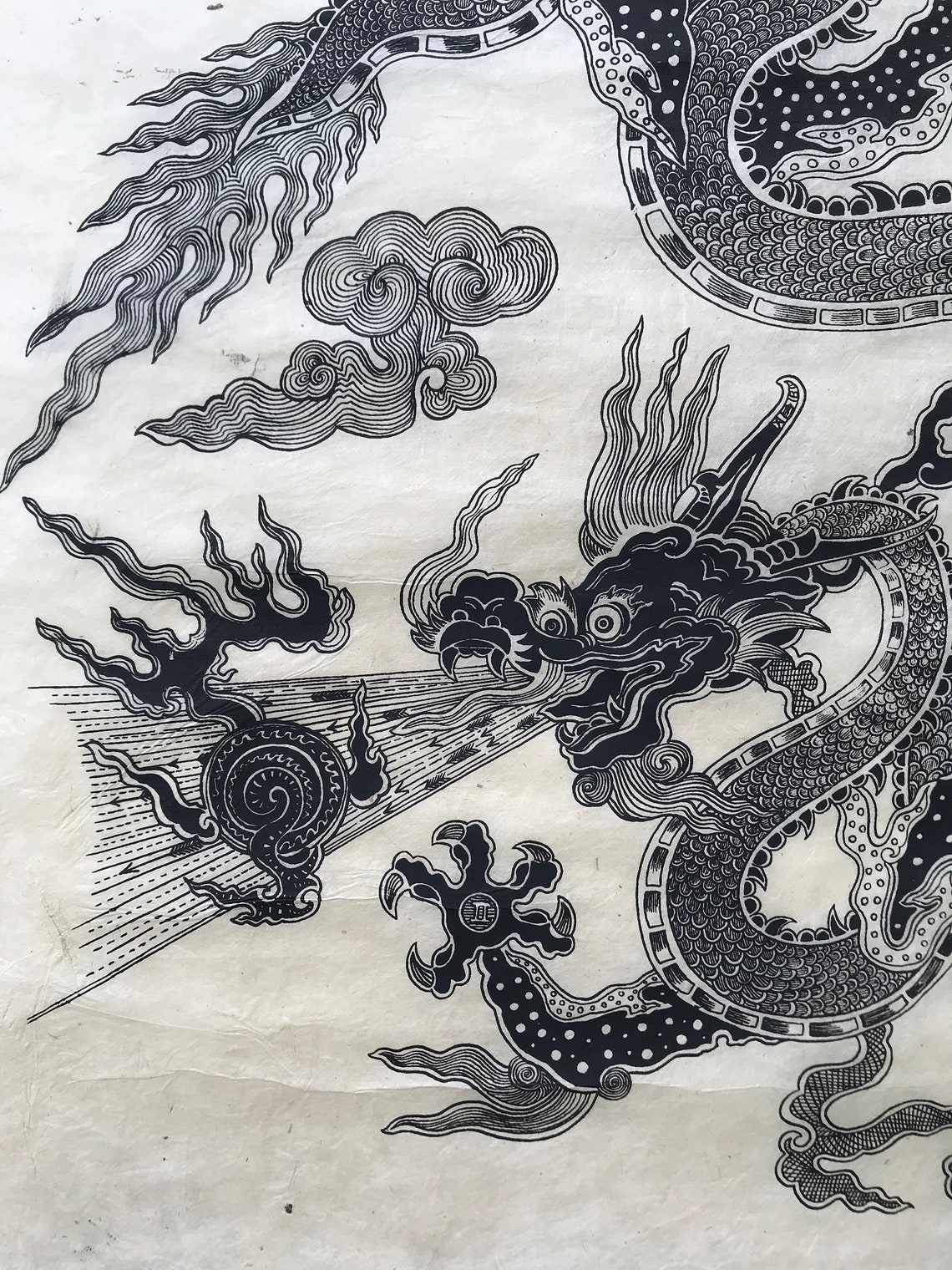 Chinese Dragon Woodblock print Tibetan woodblock print | Etsy