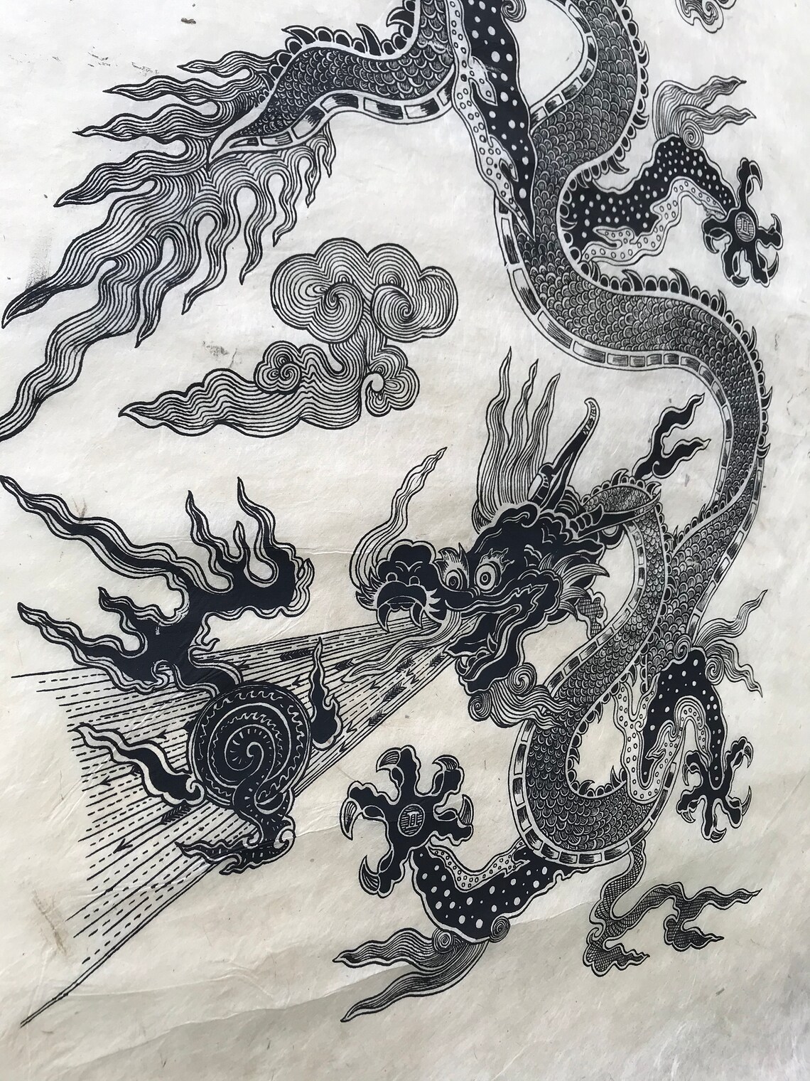 Chinese Dragon Woodblock print Tibetan woodblock print | Etsy