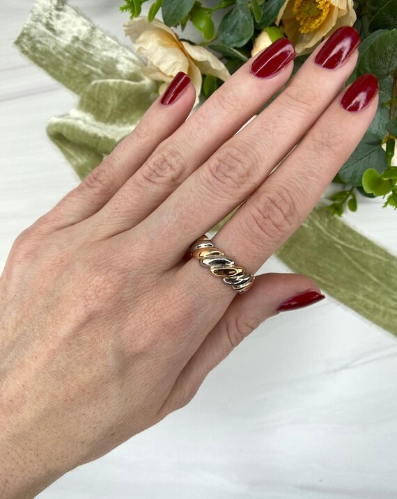 1940’s Retro Platinum and 18k Rose Gold Wide Band - image 3