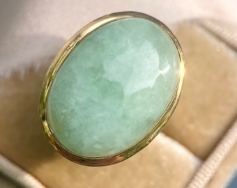 Large Oval Jade Cabochon Ring in 14k Yellow Gold