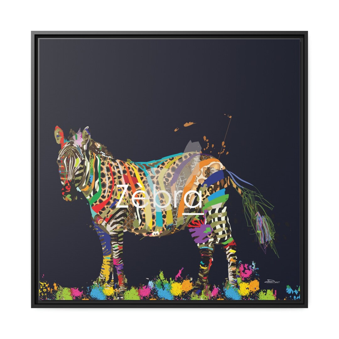 Zebra on Canvas blue Background X Black Frame Etsy