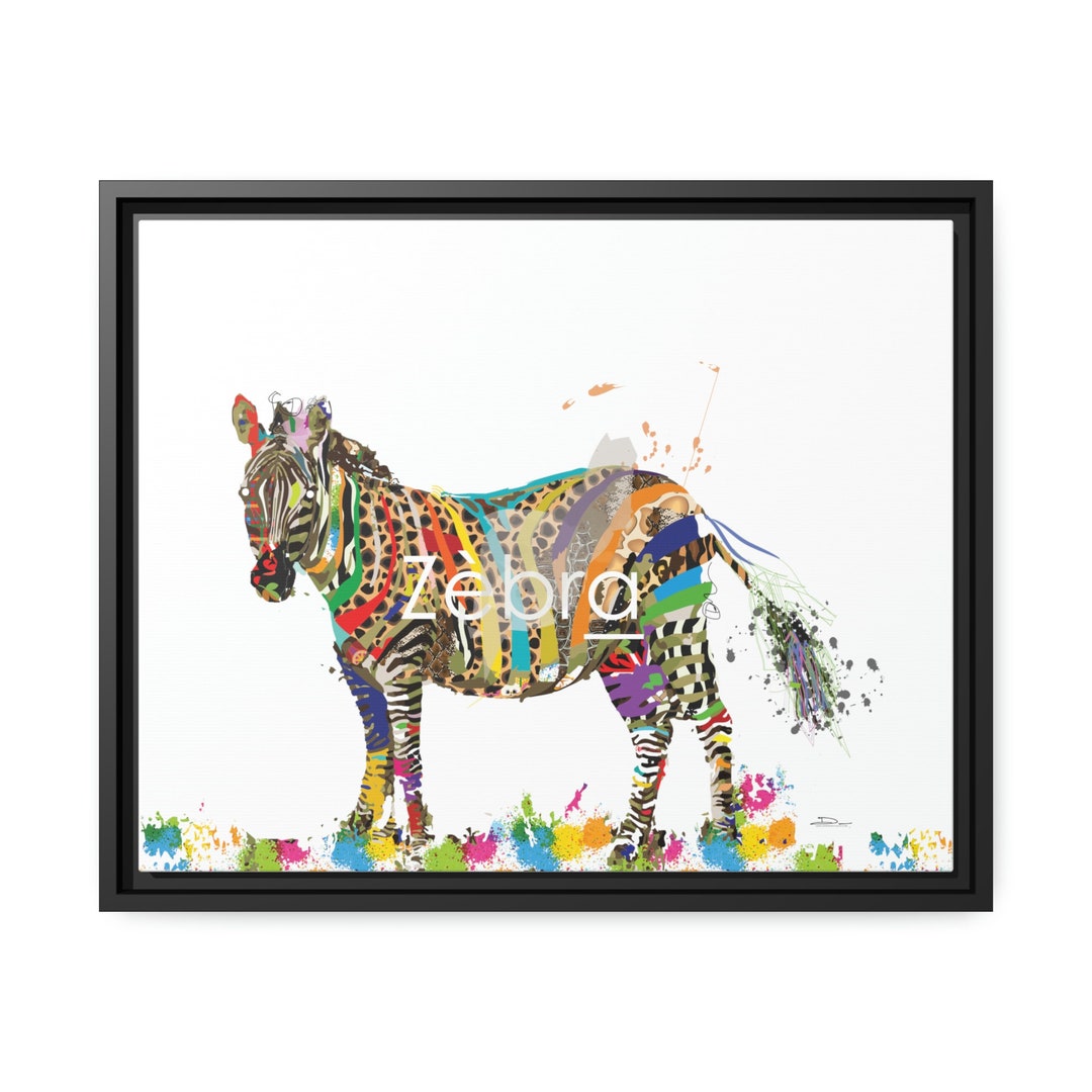 Zebra on Canvas white Background X Black Frame Etsy