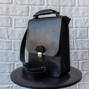 Black leather shoulder bag men cross body bag crossbody small satchel bag for men messenger bag saddle bag gift for him boyfriend