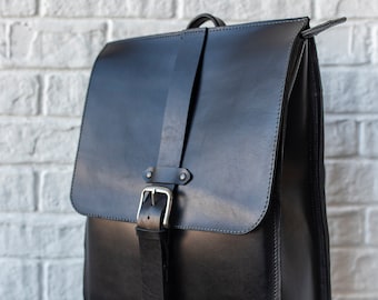 Black leather backpack men, Large laptop rucksack for women, Women's Stylish Minimalist leather backpack purse, Best Gift for Women or Men
