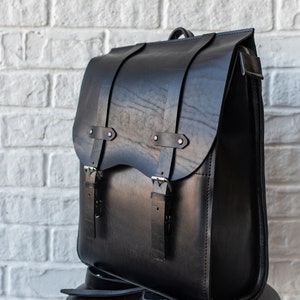 Black Leather Backpack Women, Men Leather Laptop Rucksack Backpack, Stylish Minimalist leather backpack purse, Best Gift for Women or Men