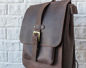 Brown Leather Backpack Women, Leather rucksack men, Stylish Backpack purse, Minimalist City Backpack Women,  Gift for her or him