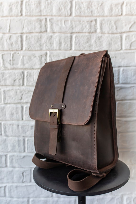 Brown Leather Backpack Men, Minimalist Backpack Purse Women