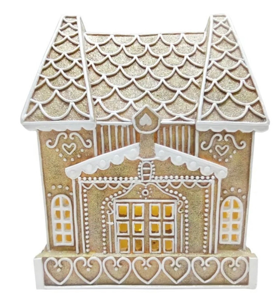 White Icing Resin Gingerbread House LED Light up 10 Etsy