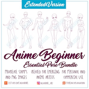 25 Procreate Pose Stamps, Anime Beginner Procreate Brush Set, Stamp Brushes, Drawing Time Savers, Male Body, Female Body, PNG Base