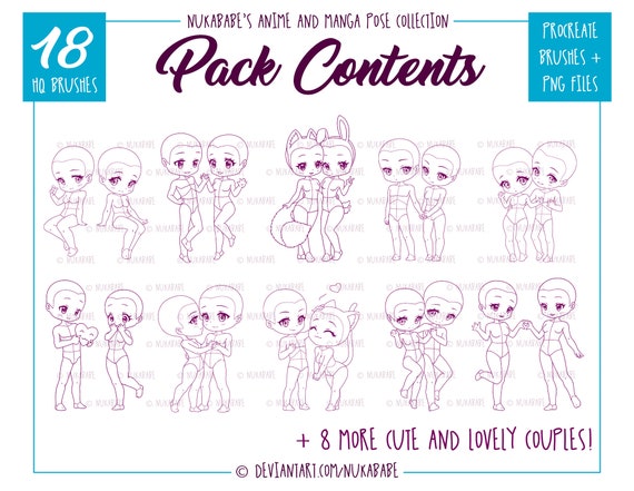 Procreate Chibi Poses Stamps Couple Poses Stamps Anime -  Finland