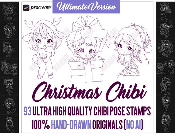 Procreate Chibi Poses Stamps, Couple Poses, Anime Figure Stamps, Manga Poses  With Eyes and Hair, Chibi Base, Guide Brushes, Valentine's Day 