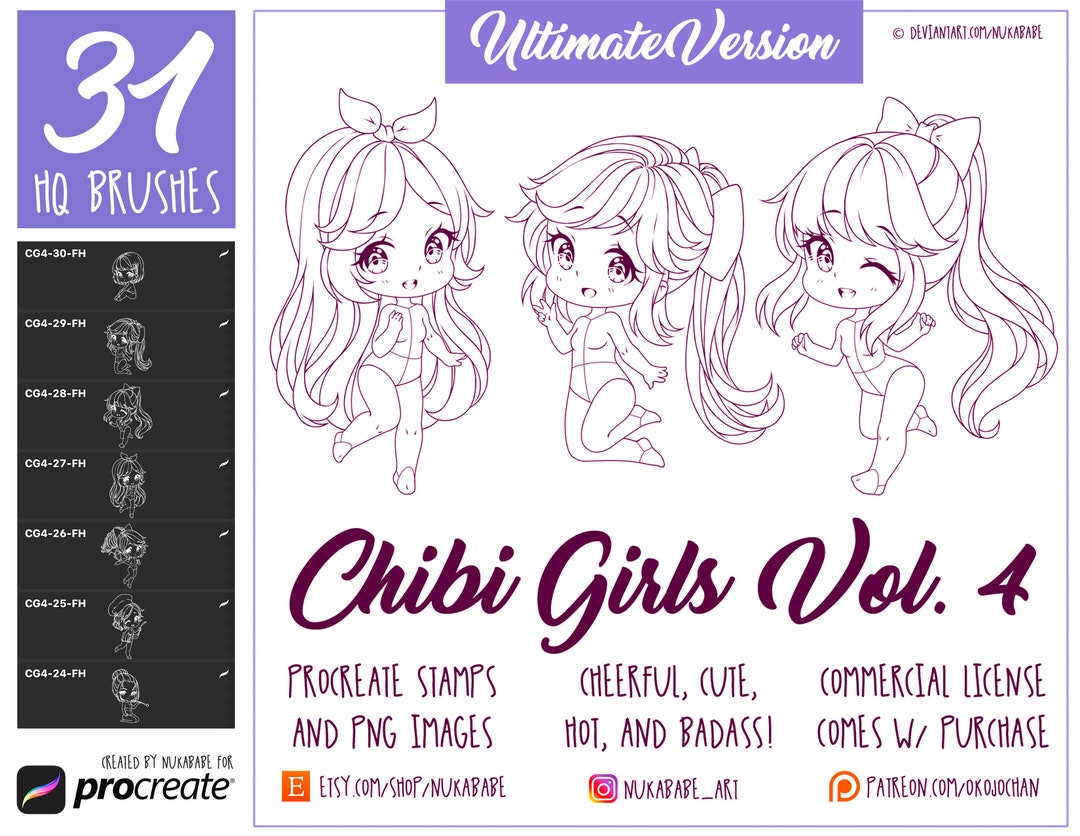 Chibi Girl Poses: Procreate Stamps, Anime Brushes (ultimate Version) - Etsy