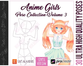 Procreate Anime Poses Brushes: Female Figure Guide (PNG Base)