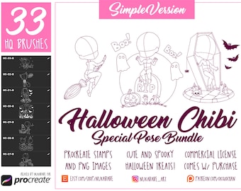 Halloween Chibi Pose Stamps for Procreate (33 Poses) (PNG)