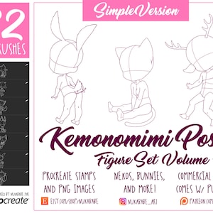 Sellos Chibi para Procreate, Pinceles para sellos de figuras femeninas para Procreate, Pinceles guía, Pinceles de dibujos animados de figuras para ilustración de moda