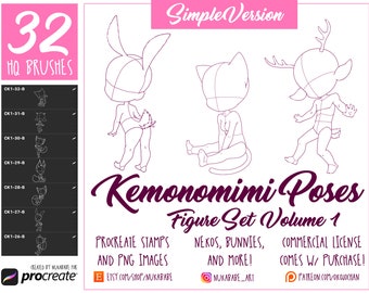 Procreate Chibi Stamps, Female Figures Stamps Brushes For Procreate, Guide Brushes, Figure Cartoon Brushes for Fashion Illustration