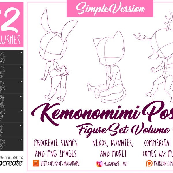 Procreate Chibi Stamps, Female Figures Stamps Brushes For Procreate, Guide Brushes, Figure Cartoon Brushes for Fashion Illustration