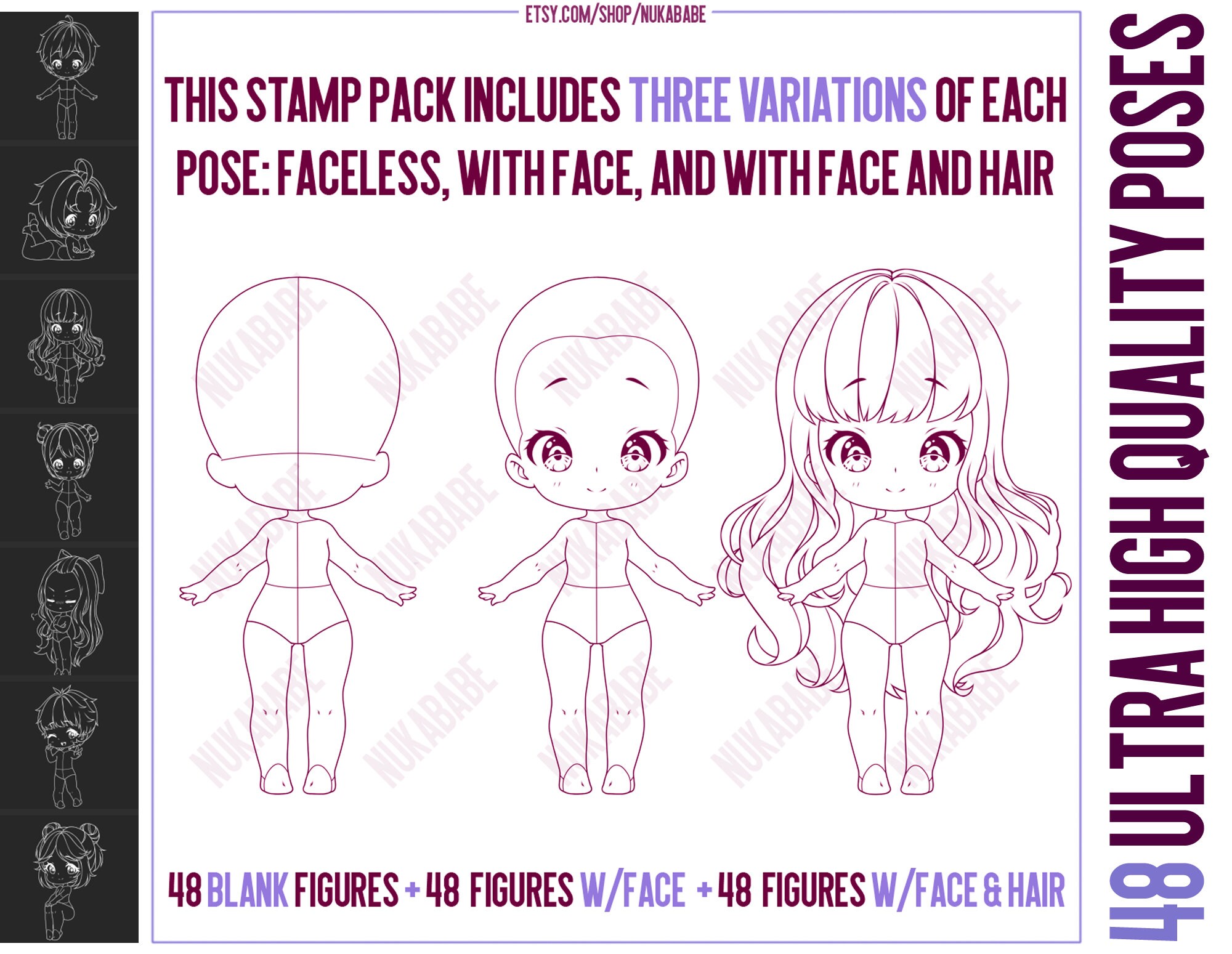 Anime Hair Stamp Brush for Procreate 31 Chibi Hair Reference 