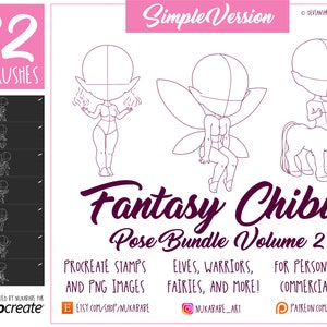 Pinceles para estampas de figuras para Procreate, poses de fantasía, pinceles guía, juego de base Chibi, pinceles digitales, pinceles de dibujos animados de figuras