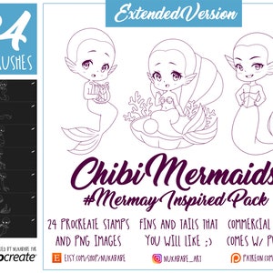 Procreate Mermaid Brushes, Mermaid PNG, Mermay, Body Figure Stamps Brushes Procreate, Guide Brushes, Chibi Base, Cartoon Brushes, Eye Stamps