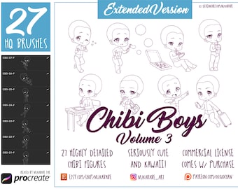 27 Procreate Chibi Boy Bases: Anime Stamp Guide (Brushset)