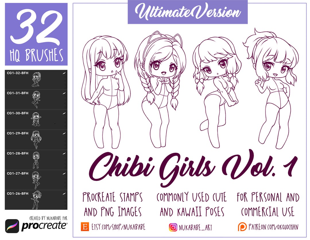 Chibi Female Figure Poses: Procreate Stamps & Brushes - Etsy