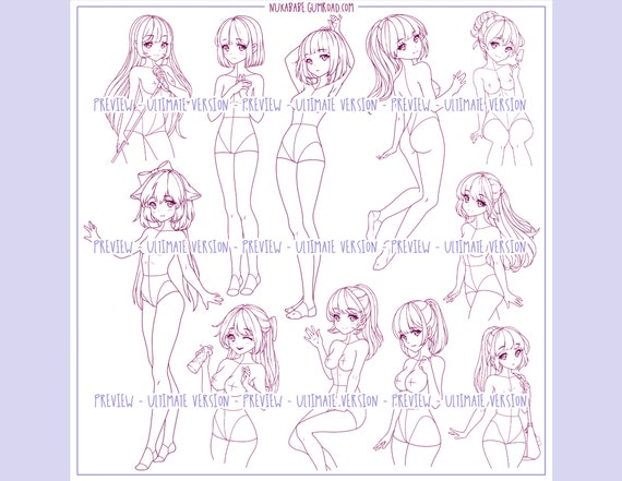 30 Procreate Anime Poses Stamps Brushes Sexy Poses Guide 