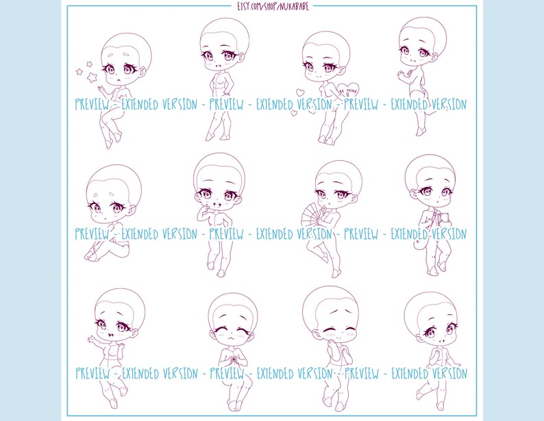 Procreate Female Chibi Stamps: Pose Template, Anime Girl (PNG) - Etsy