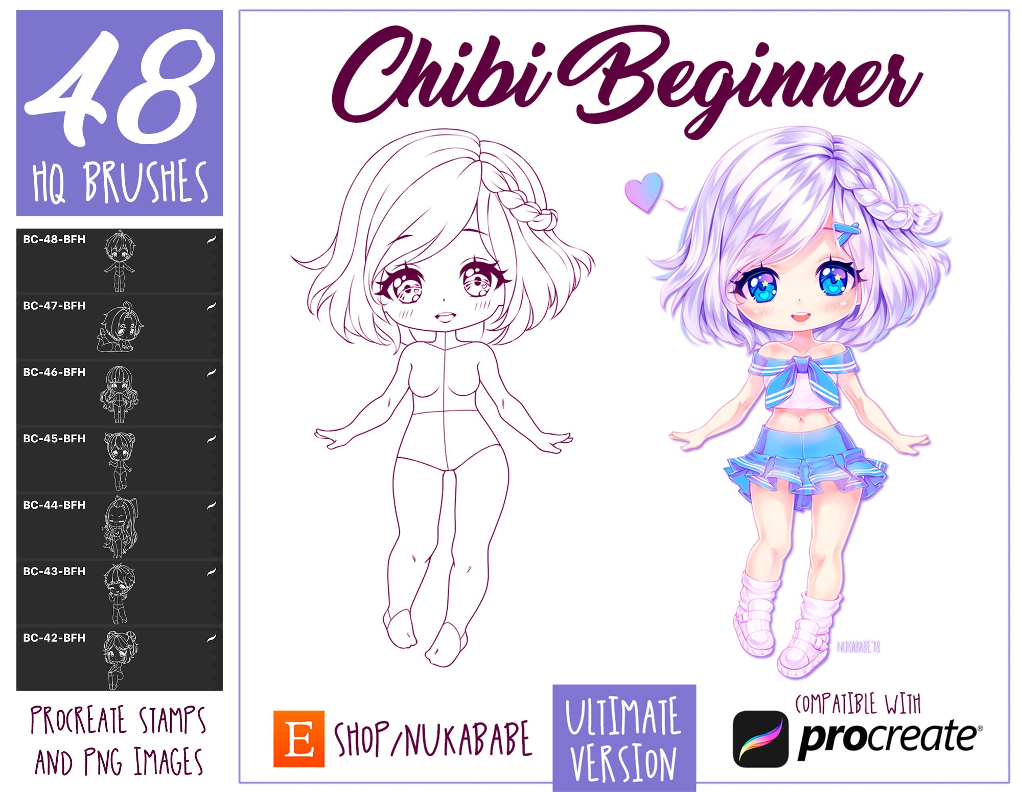 Procreate Chibi Brushes Poses Stamps for Procreate Chibi Etsy