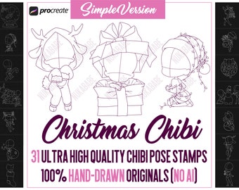 Procreate Christmas Chibi Stamps: Poses & Guide Brushes (PNG)