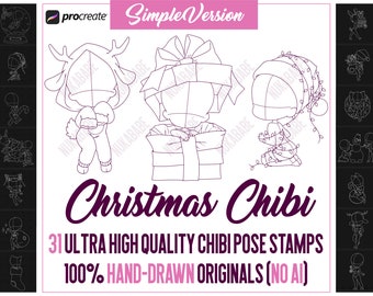 Procreate Chibi Stamps, Christmas Stamps, Poses Stamps for Procreate, Chibi Stamps, Chibi Bases, Guide Brushes, Christmas Template