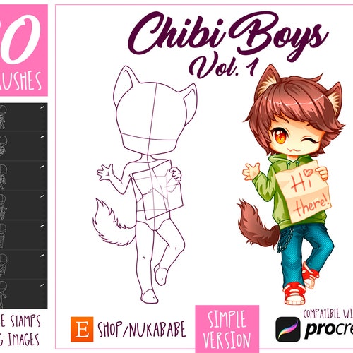 Procreate Chibi Brushes Male Body Poses PNG Chibi Stamps Etsy