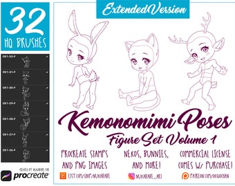 Chibi Procreate Brush Set: Anthro Neko Body Stamps (PNG)