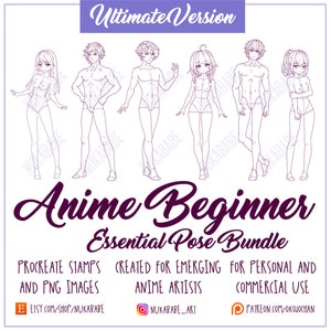 25 Anime Procreate-penselen, Procreate-borstelset voor anime-beginners, lichaamsstempels voor Procreate, tekeningreferenties, figuurstempels, P2U-basis, png PNGEgg