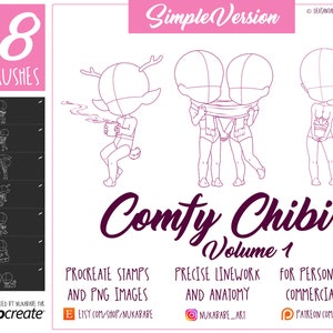 Procreate Poses, Chibi Poses Procreate, Cozy Character Templates, Guide Brushes, Chibi Base Set, Figure Cartoon Brushes, Anime Brush
