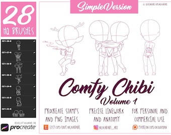 Procreate Poses, Chibi Poses Procreate, Cozy Character Templates, Guide Brushes, Chibi Base Set, Figure Cartoon Brushes, Anime Brush