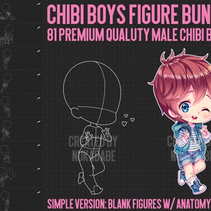 81 tampons chibi masculins pour procréer, poses chibi procréer, tampons anime, pinceaux de guidage, ensemble de base chibi, illustration de mode de pinceaux de pose