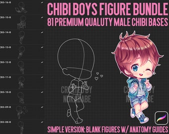 81 Male Chibi Stamps For Procreate, Chibi Procreate Poses, Anime Stamps, Guide Brushes, Chibi Base Set, Pose Brushes Fashion Illustration