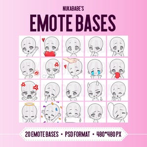 Emote Basispaket | 20 Chibi Emotes | DIY Emote Template für Twitch, Discord, YouTube | Procreate Chibi Kopf | Chibi Basis | Chibi Vorlage PSD