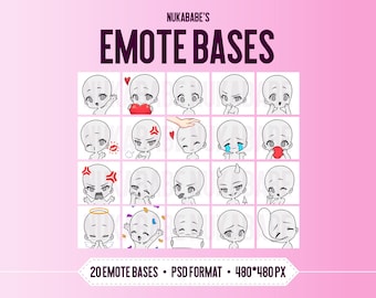20 Chibi Emote Base Pack: DIY Template for Twitch, Discord, YouTube (PSD)