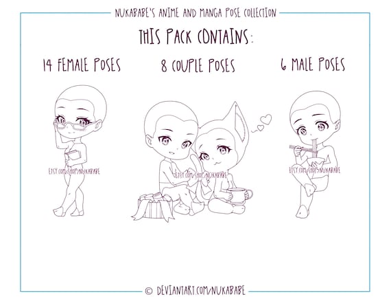 Procreate Chibi Poses Stamps, Couple Poses, Anime Figure Stamps, Manga  Poses With Eyes and Hair, Chibi Base, Guide Brushes, Valentine's Day 