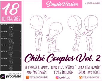 Couple Figures Stamps Brushes For Procreate, Couple Poses Procreate, Guide Brushes, Chibi Base, Cartoon Brushes, LGBT Procreate, LGBTQ+
