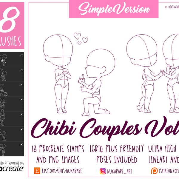 Couple Figures Stamps Brushes For Procreate, Couple Poses Procreate, Guide Brushes, Chibi Base, Cartoon Brushes, LGBT Procreate, LGBTQ+