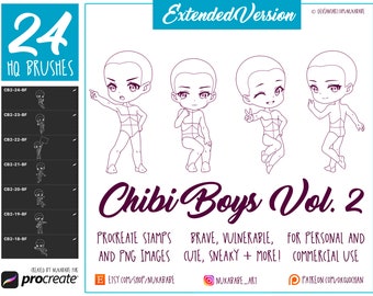 Male Figures Stamps Brushes For Procreate, Guide Brushes, Male Poses, Chibi Base Set, Chibi Boys, Figure Cartoon Brushes, Portrait