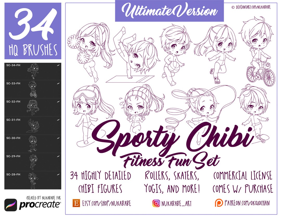 34 Chibi Figure Stamps Brushes: Anime Poses for Procreate (PNG) - Etsy