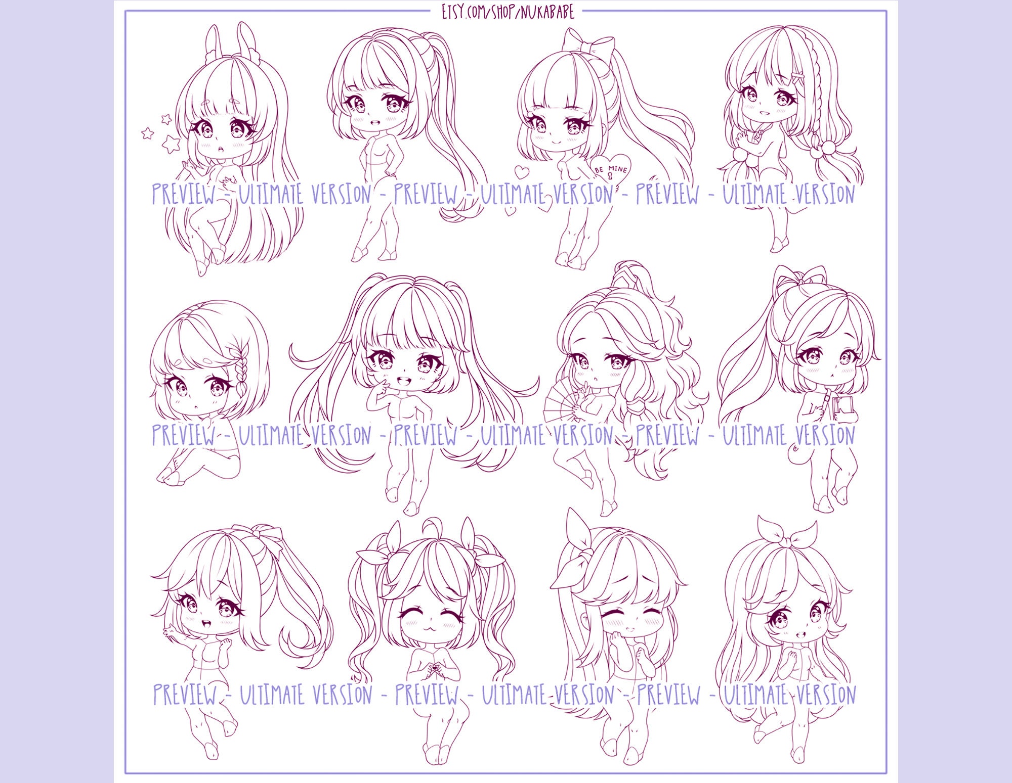 Chibi Girl Poses: Procreate Stamps, Anime Brushes (ultimate Version) - Etsy