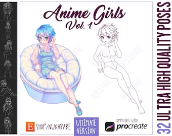 Procreate Anime Brushes: Female Figure Poses, Manga Stamps (PNG)