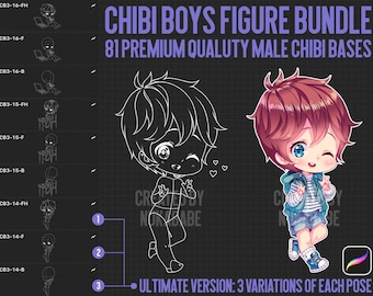 81 Procreate Chibi Stamps: Male Pose Emote Base (Procreate)